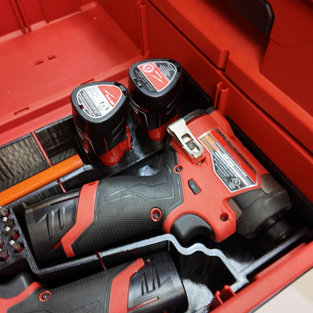M12 Drill Driver Organizer for Milwaukee Packout 2 and 3 Drawer Tool Boxes