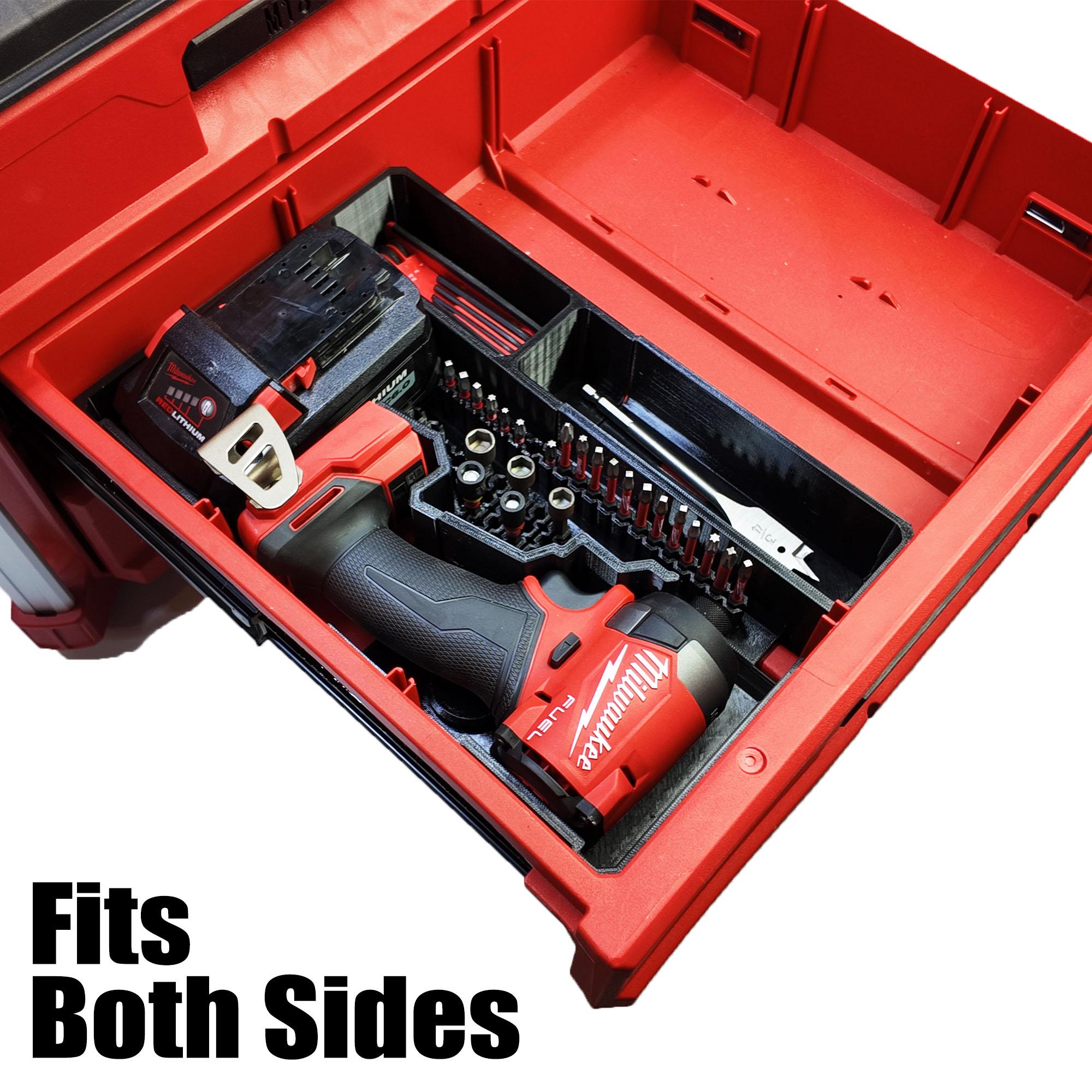 Milwaukee M18 Impact Driver Organizer for Packout Drawers, Bit Storage, GPS Tracker Compartment