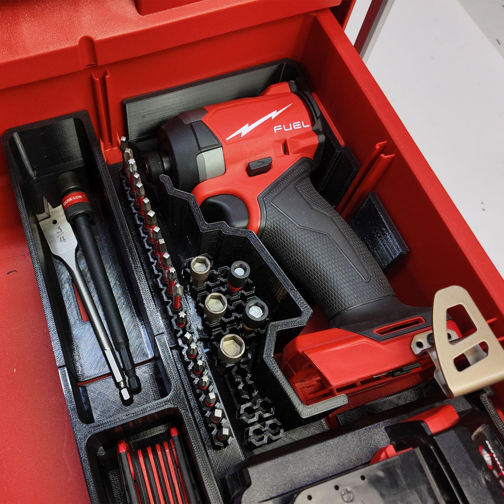 Milwaukee M18 Impact Driver Organizer for Packout Drawers, Bit Storage, GPS Tracker Compartment