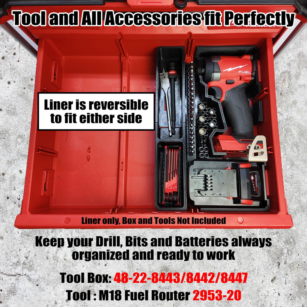 Milwaukee M18 Impact Driver Organizer for Packout Drawers, Bit Storage, GPS Tracker Compartment