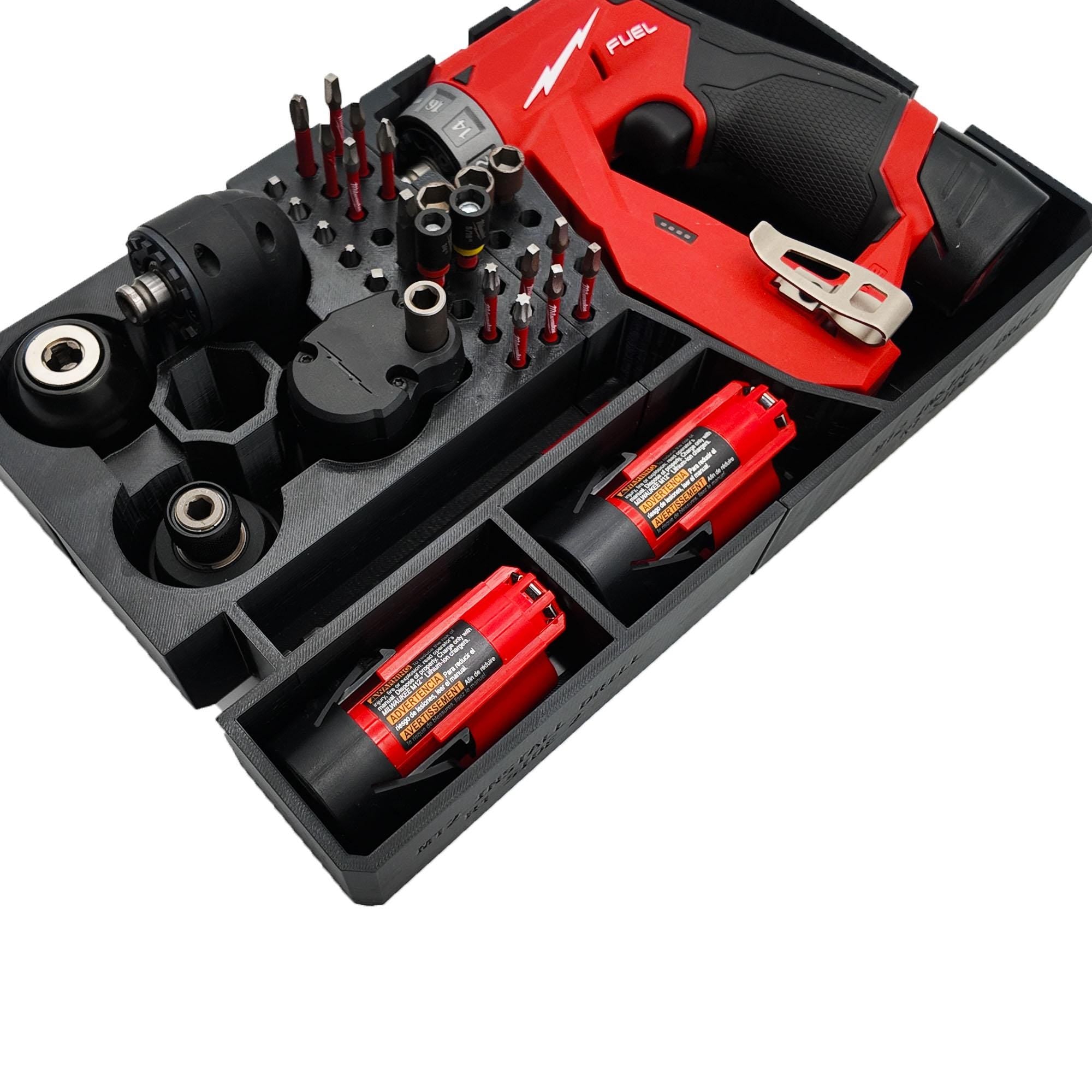 M12 Fuel Installation Drill Organizer for Milwaukee Packout 2 and 3 Drawer Tool Boxes