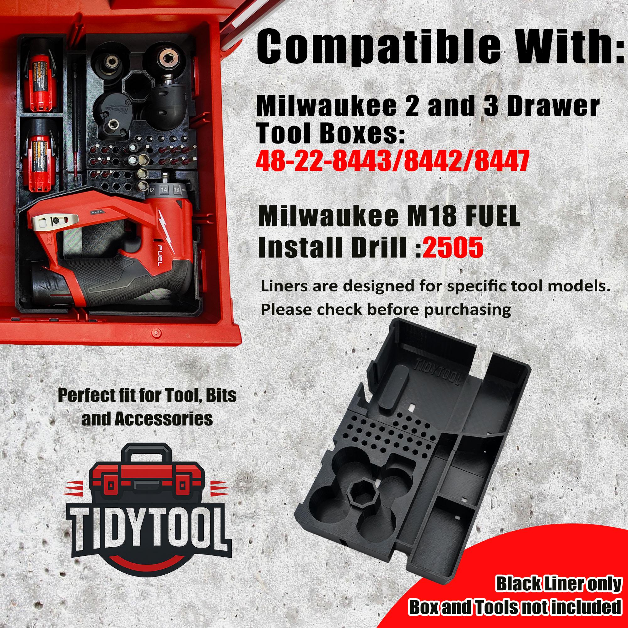 M12 Fuel Installation Drill Organizer for Milwaukee Packout 2 and 3 Drawer Tool Boxes