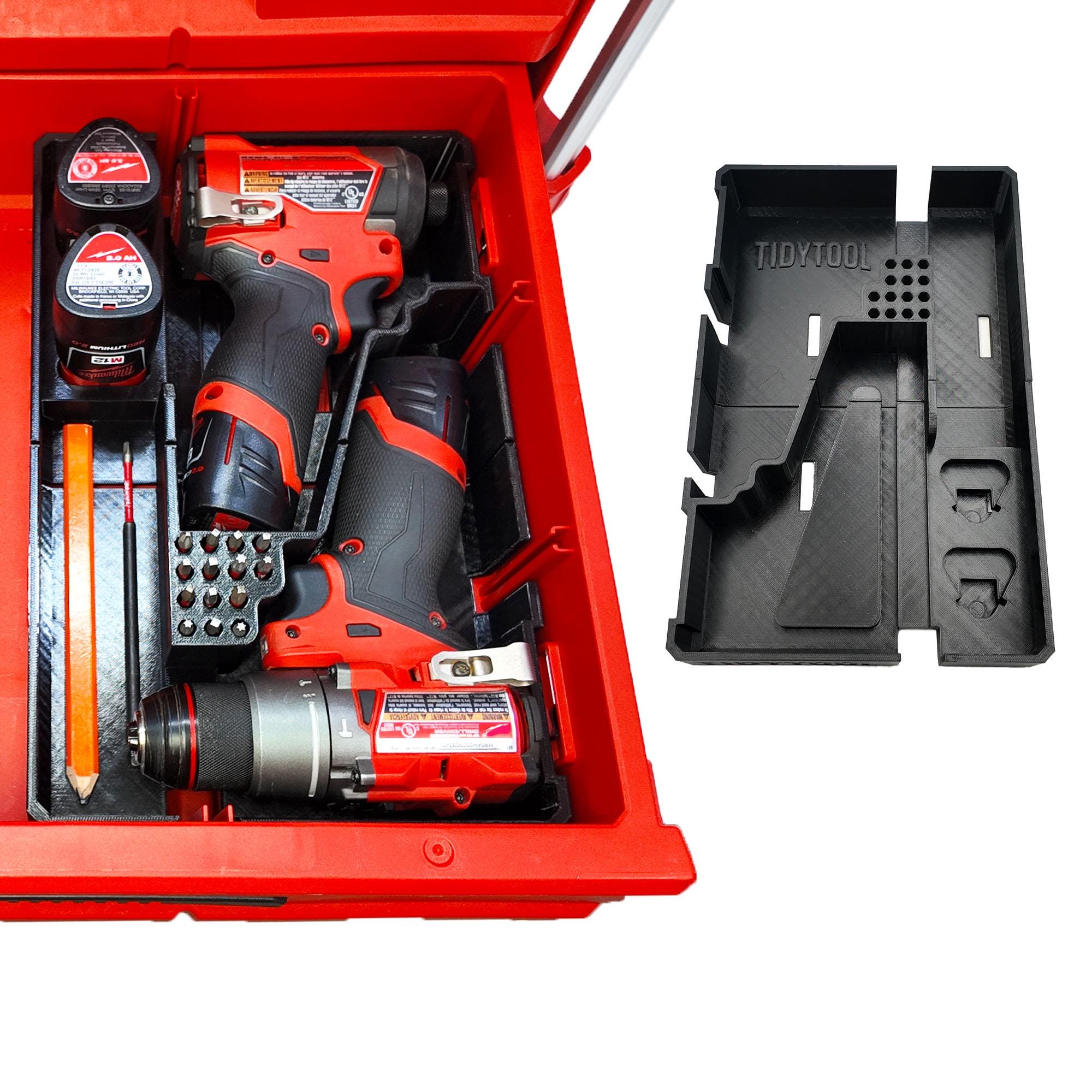 M12 Drill Driver Organizer for Milwaukee Packout 2 and 3 Drawer Tool Boxes
