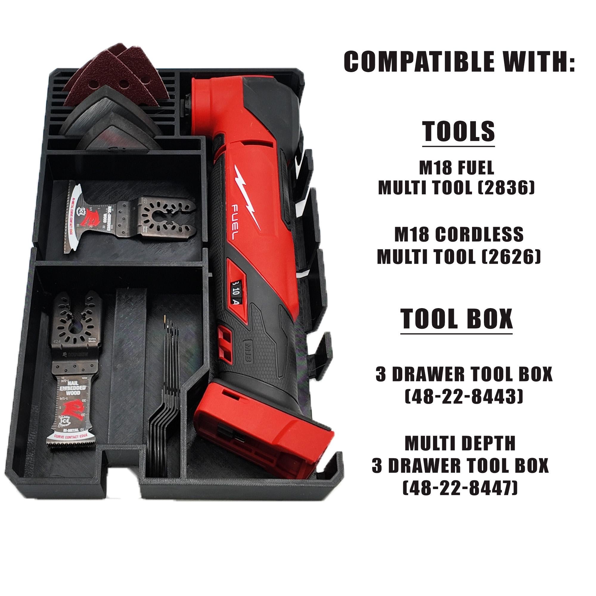 M18 Multitool Organizer for Milwaukee Packout 2 and 3 Drawer Tool Boxes