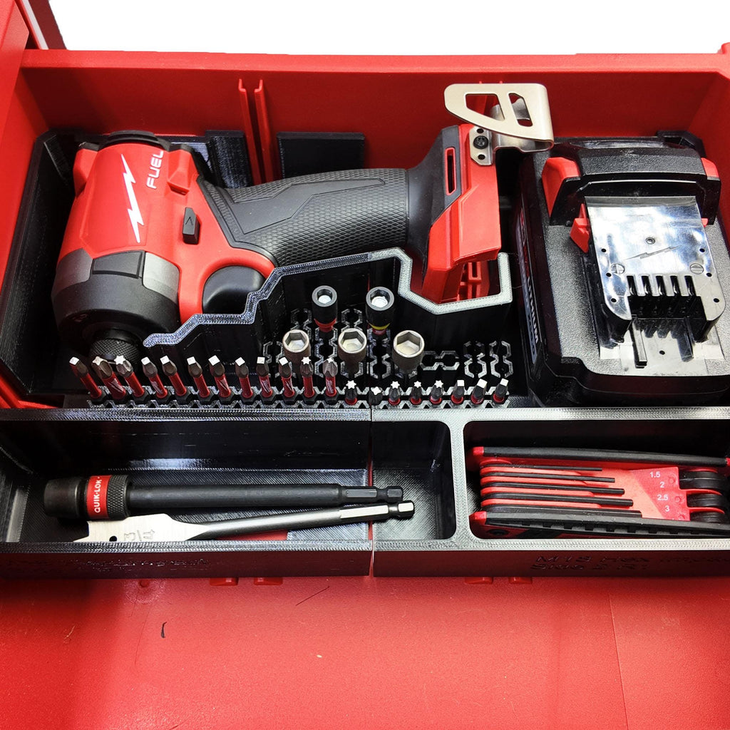 Milwaukee M18 Impact Driver Organizer for Packout Drawers, Bit Storage, GPS Tracker Compartment