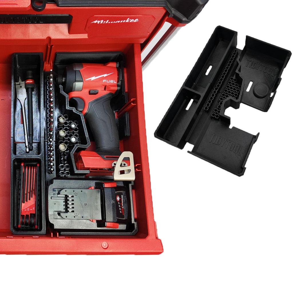 Milwaukee M18 Impact Driver Organizer for Packout Drawers, Bit Storage, GPS Tracker Compartment