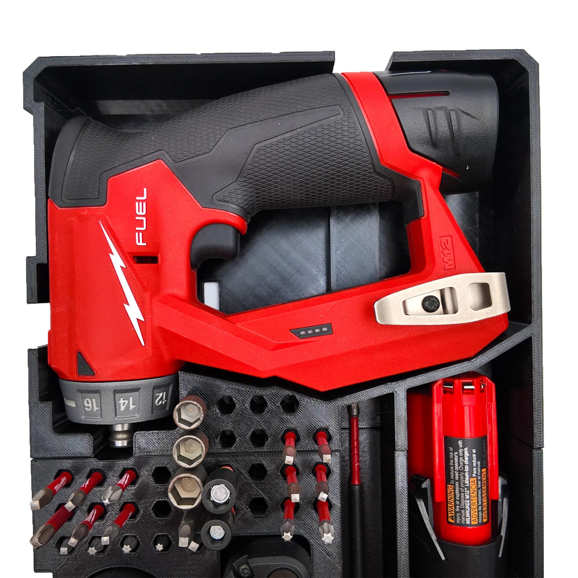 M12 Fuel Installation Drill Organizer for Milwaukee Packout 2 and 3 Drawer Tool Boxes